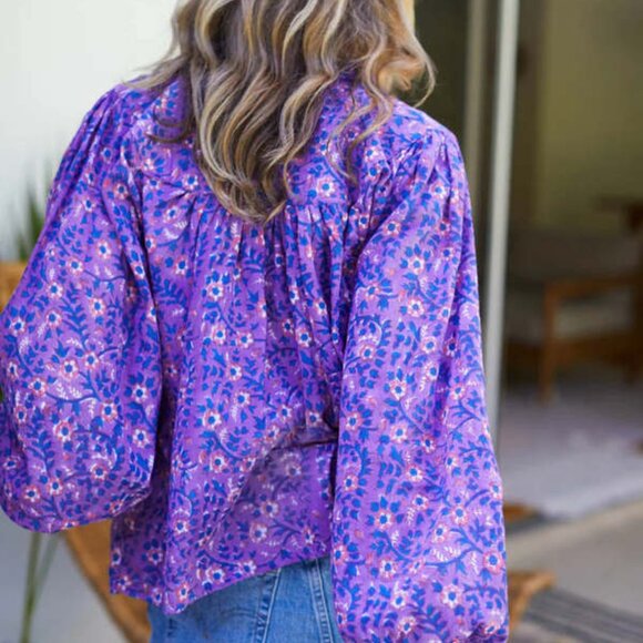 Emerson Fry India Colletion Violet Wildflower Emmaline Blouse - Sz M - Picture 2 of 3